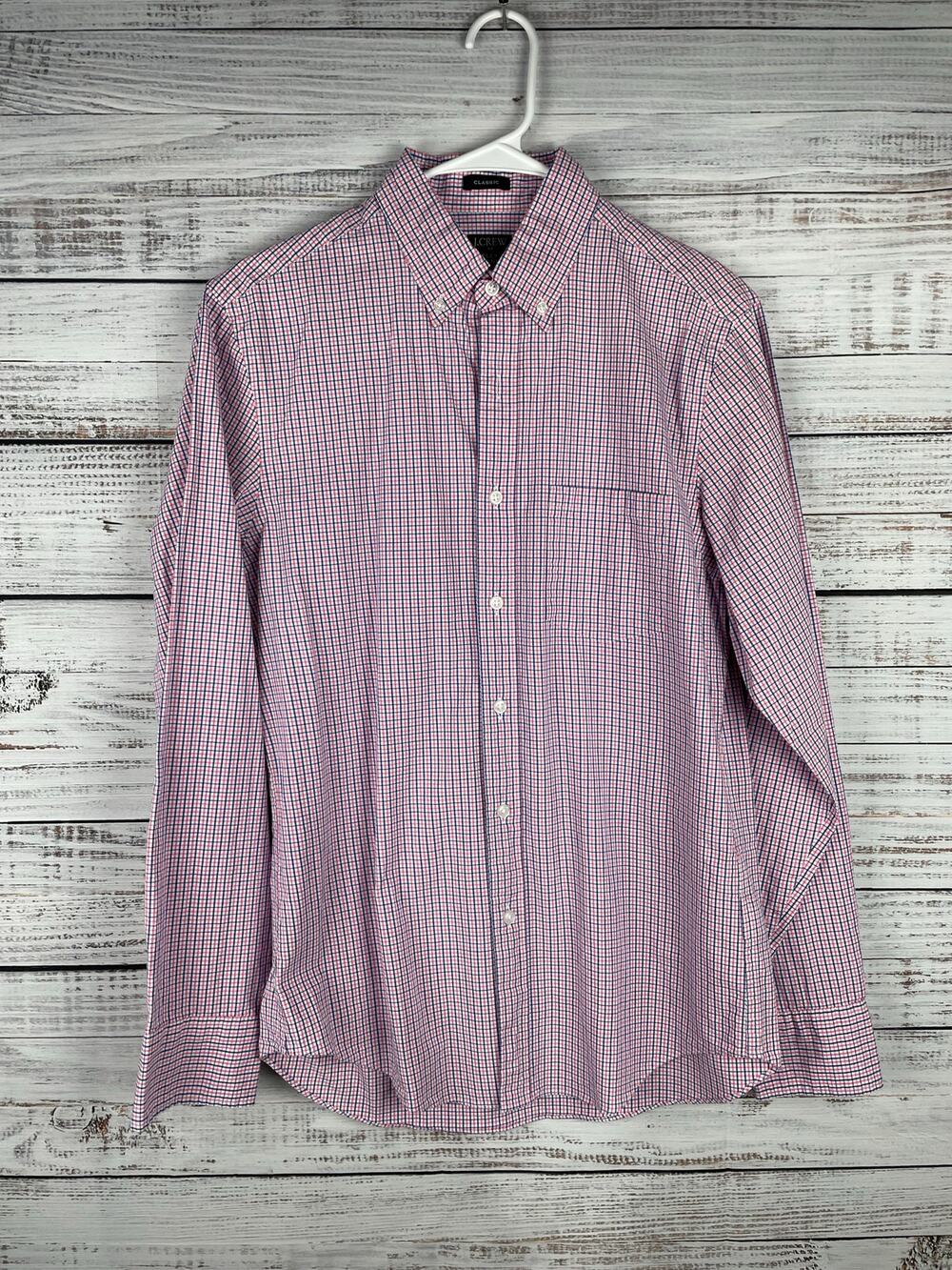 J.Crew Men’s Classic Fit Flex Washed Pink Blue Plaid Button Down Shirt Small NEW